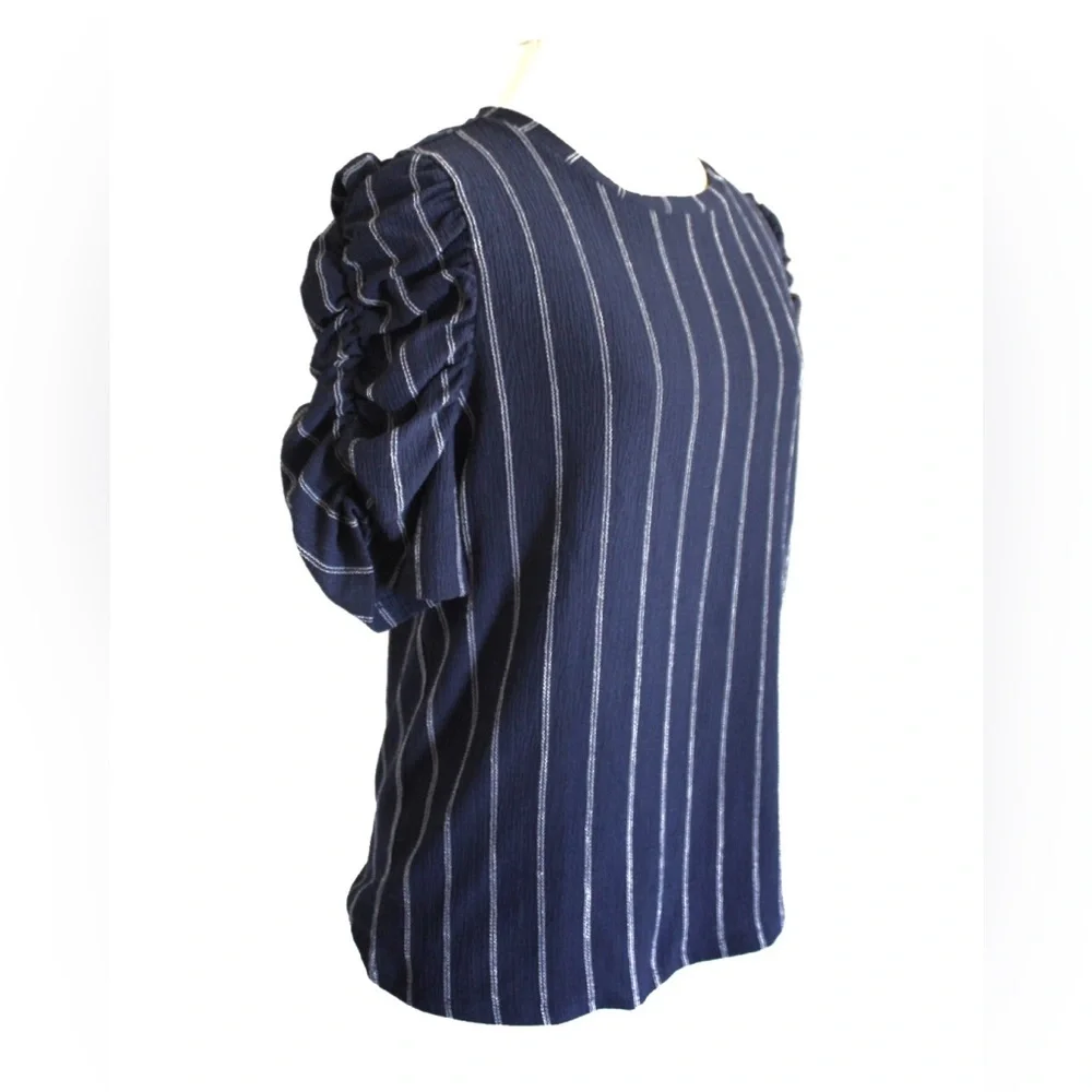 Loft Stripe Puff Sleeve Short Sleeve Top Large Preowned